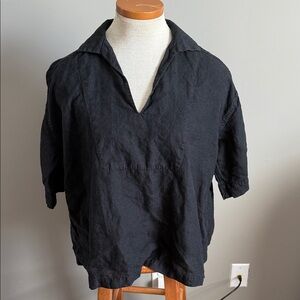 Country Road - ORGANICALLY GROWN FRENCH LINEN POPOVER Blouse - Black - Size 6